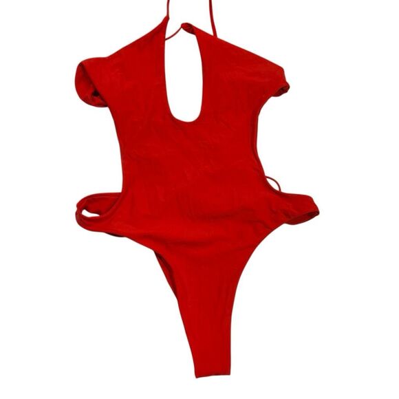 Pretty Little Thing Halter String Tie Cutout One Piece Swimsuit Red Large - Picture 5 of 5